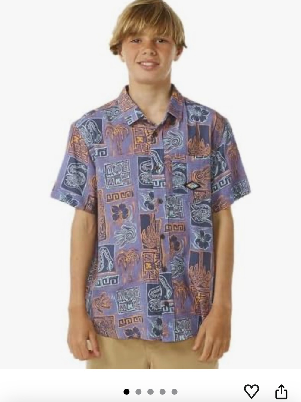 Rip Curl Tropical Hawaiian Short-Sleeve Button-Up Shirt Boys 14